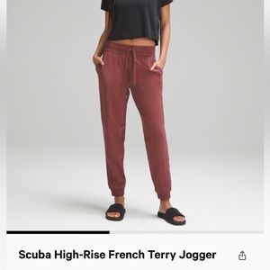 lulu-lemon scuba high rise french  terry jogger in smoky red